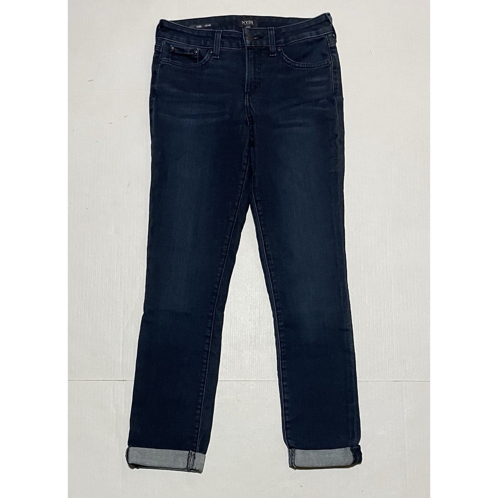 NYDJ Girlfriend Jeans Women's Size 4 X 28 Dark Wash‎ Lift Tuck Cuffed Hem Denim